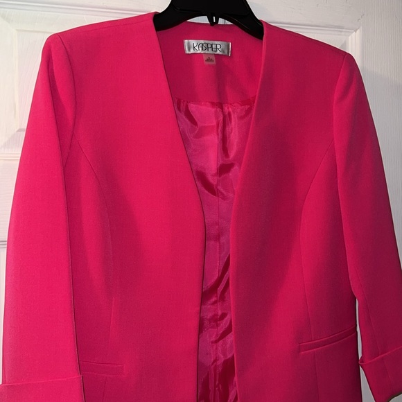 Kasper Hot Pink Stretch Crepe Open Front Roll Sleeve Lined Jacket - Picture 5 of 14